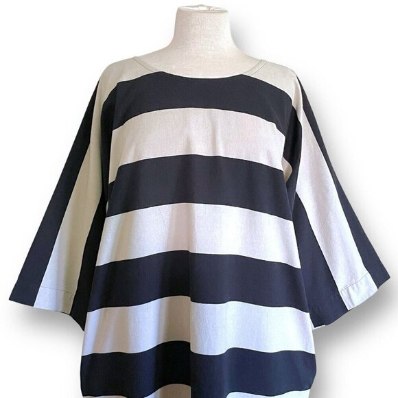 Vintage Vuokko Nurmesniemi Womens Dress Sz Medium Taupe Black Stripe Minimalist - Picture 4 of 8